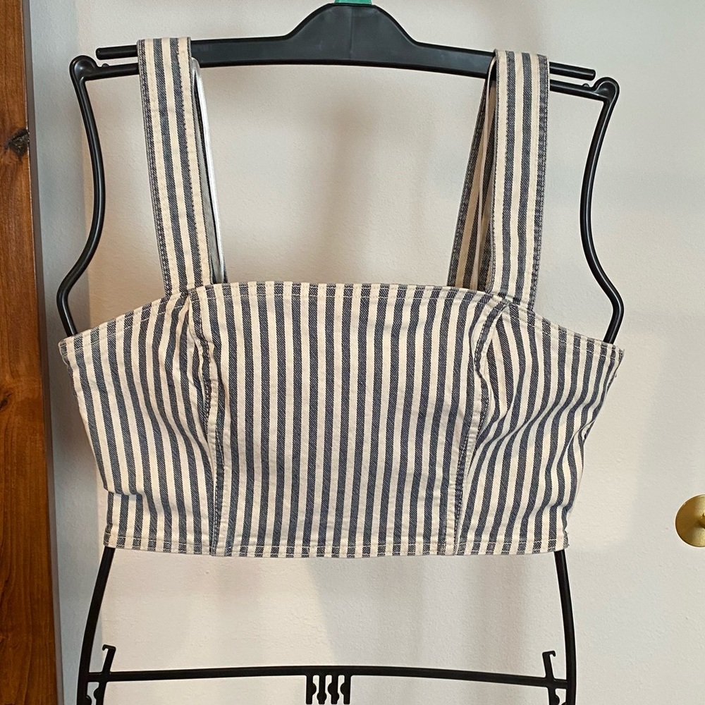 Zara Denim Crop Top Blue and White Striped Women’s Large